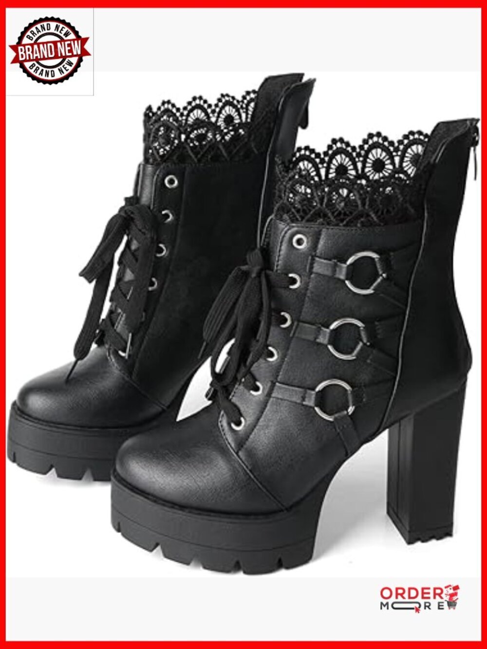 Chunky Heel Ankle Boots Platform Combat Booties Zipper Closure Gothic Style